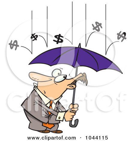 Royalty-Free (RF) Clip Art Illustration of Cartoon Money Raining Down On A Businessman by toonaday