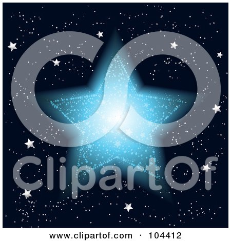 Royalty-Free (RF) Clipart Illustration of a Glowing Blue Star In A Dark Blue Starry Sky by elaineitalia