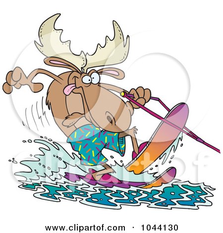 Royalty-Free (RF) Clip Art Illustration of a Cartoon Waterskiing Moose by toonaday