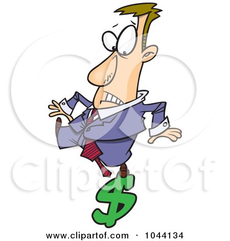 Royalty-Free (RF) Clip Art Illustration of a Cartoon Businessman Balancing On A Dollar Symbol by toonaday