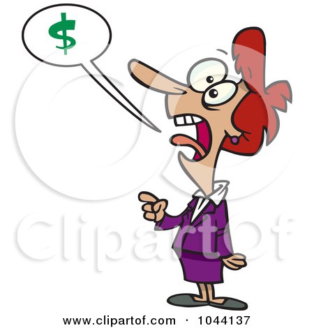 Royalty-Free (RF) Clip Art Illustration of a Cartoon Businesswoman Shouting About Money by toonaday