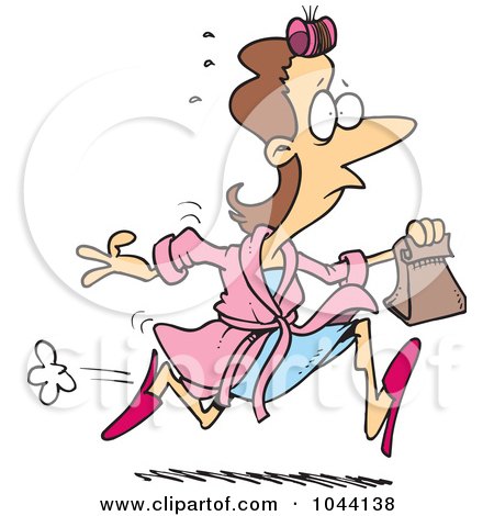 Royalty-Free (RF) Clip Art Illustration of a Cartoon Mother Running With Cold Lunch by toonaday