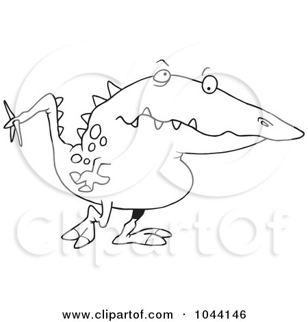 Royalty-Free (RF) Clip Art Illustration of a Cartoon Black And White Outline Design Of A Long Nosed Monster by toonaday