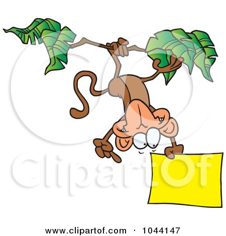 Royalty-Free (RF) Clip Art Illustration of a Cartoon Hanging Monkey Holding A Sign by toonaday