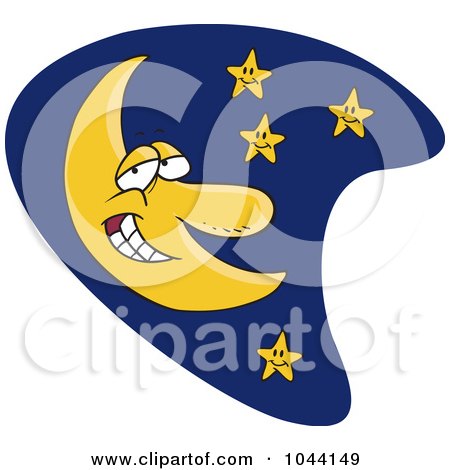 Royalty-Free (RF) Clip Art Illustration of a Cartoon Smiling Moon And Stars by toonaday