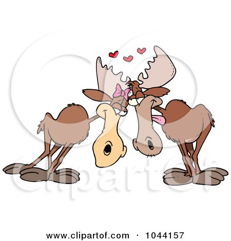 Royalty-Free (RF) Clip Art Illustration of a Cartoon Moose Pair In Love by toonaday