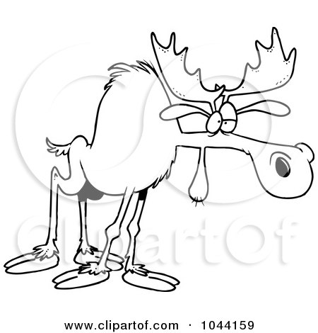 Royalty-Free (RF) Clip Art Illustration of a Cartoon Black And White Outline Design Of A Tired Moose by toonaday