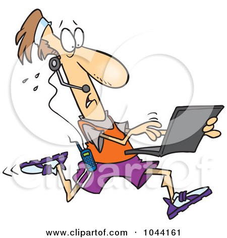 Royalty-Free (RF) Clip Art Illustration of a Cartoon Mobile Jogger Using A Laptop by toonaday