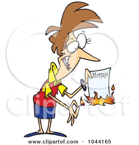 Royalty-Free (RF) Clip Art Illustration of a Cartoon Woman Burning Her Mortgage by toonaday