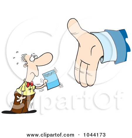 Royalty-Free (RF) Clip Art Illustration of a Cartoon Employee Handing A Report To A Big Hand by toonaday