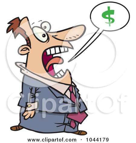 Royalty-Free (RF) Clip Art Illustration of a Cartoon Businessman Shouting About Money by toonaday