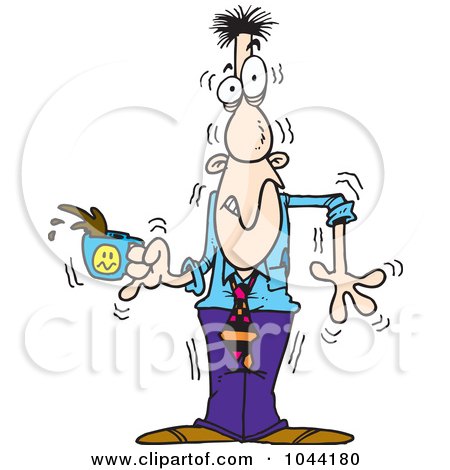 Royalty-Free (RF) Clip Art Illustration of a Cartoon Jittery Businessman Holding Coffee by toonaday