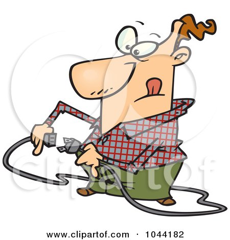 Royalty-Free (RF) Clip Art Illustration of a Cartoon Man Trying To Plug In A Cable by toonaday