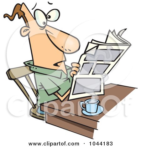 Royalty-Free (RF) Clip Art Illustration of a Cartoon Man Reading The News Over His Morning Coffee by toonaday