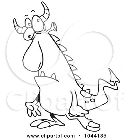 Royalty-Free (RF) Clip Art Illustration of a Cartoon Black And White Outline Design Of A Confused Monster by toonaday