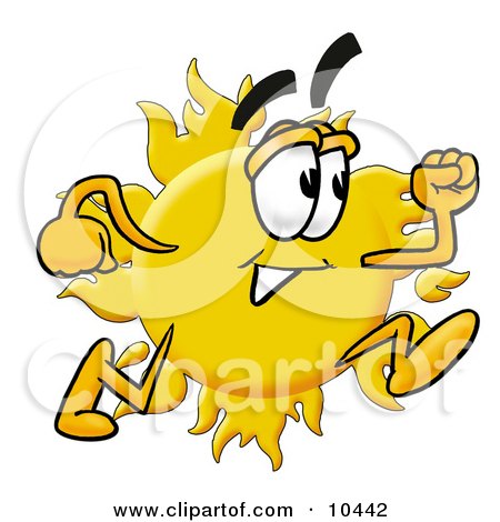 Clipart Picture of a Sun Mascot Cartoon Character Running by Mascot Junction