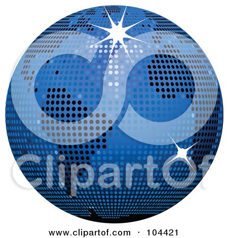 Royalty-Free (RF) Clipart Illustration of a Blue Sparkly Disco Ball Globe by elaineitalia