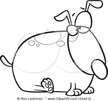 Royalty-Free (RF) Clip Art Illustration of a Cartoon Black And White Outline Design Of A Fat Dog by toonaday