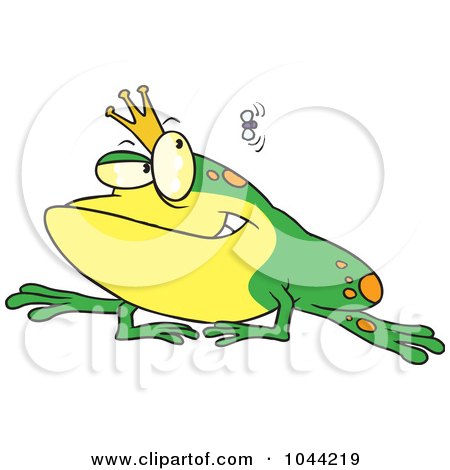 Royalty-Free (RF) Clip Art Illustration of a Cartoon King Frog Watching A Fly by toonaday