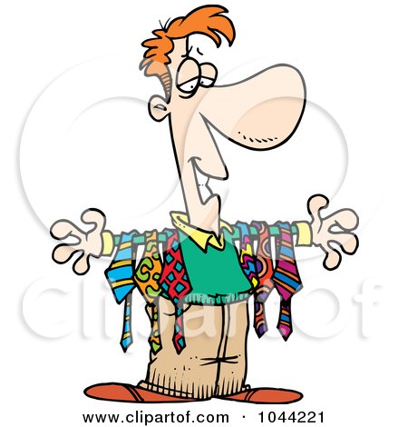 Royalty-Free (RF) Clip Art Illustration of a Cartoon Man Displaying Ties On His Arms by toonaday