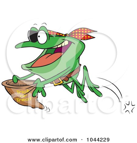 Royalty-Free (RF) Clip Art Illustration of a Cartoon Pirate Frog Trick Or Treating by toonaday