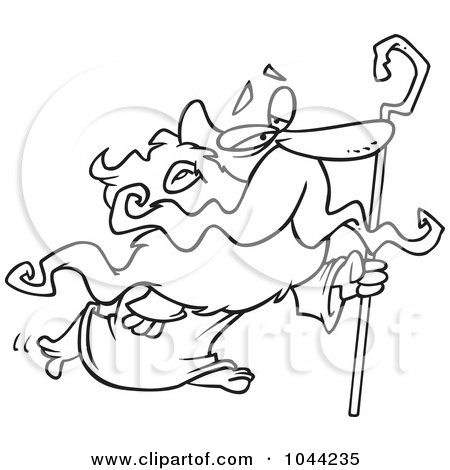 Royalty-Free (RF) Clip Art Illustration of a Cartoon Black And White Outline Design Of Father Time With A Cane by toonaday