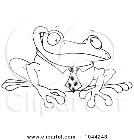 Royalty-Free (RF) Clip Art Illustration of a Cartoon Black And White Outline Design Of A Business Frog With An Ant Tie by toonaday