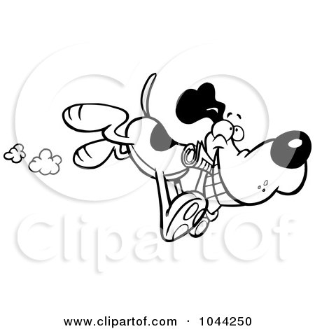 Royalty-Free (RF) Clip Art Illustration of a Cartoon Black And White Outline Design Of A Dog Fetching A Newspaper by toonaday