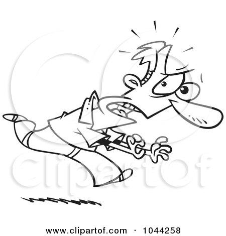Royalty-Free (RF) Clip Art Illustration of a Cartoon Black And White Outline Design Of A Fearful Man Running by toonaday