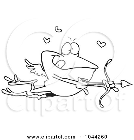 Royalty-Free (RF) Clip Art Illustration of a Cartoon Black And White Outline Design Of A Frog Cupid by toonaday