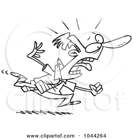 Royalty-Free (RF) Clip Art Illustration of a Cartoon Black And White Outline Design Of A Businessman Running Fearfully by toonaday