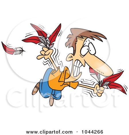 Royalty-Free (RF) Clip Art Illustration of a Cartoon Man Trying To Fly With Feathers by toonaday