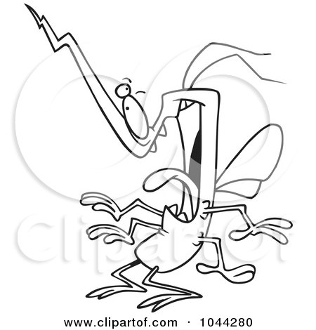 Royalty-Free (RF) Clip Art Illustration of a Cartoon Black And White Outline Design Of A Goofy Mosquito by toonaday