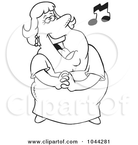 Royalty-Free (RF) Clip Art Illustration of a Cartoon Black And White Outline Design Of A Fat Lady Singing by toonaday