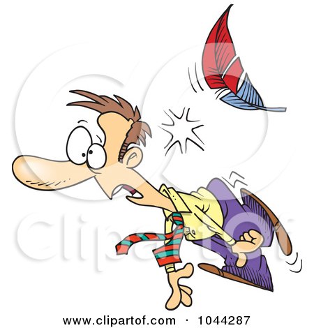 Royalty-Free (RF) Clip Art Illustration of a Cartoon Feather Knocking Out A Businessman by toonaday