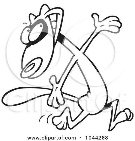 Royalty-Free (RF) Clip Art Illustration of a Cartoon Black And White Outline Design Of A Hyper Ferret by toonaday