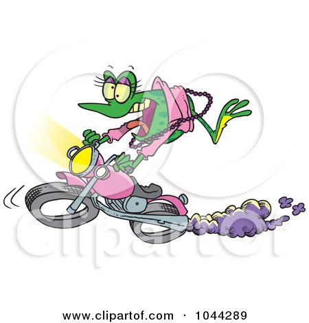 Royalty-Free (RF) Clip Art Illustration of a Cartoon Frog Biker Chick by toonaday