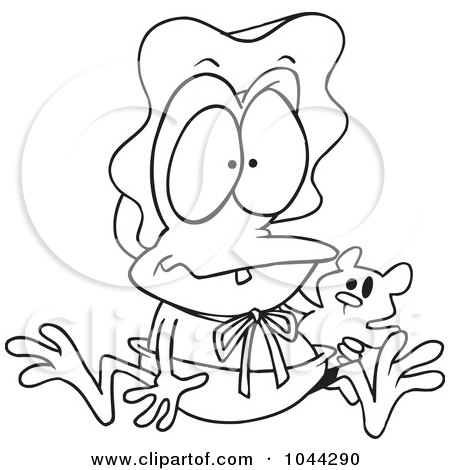 Royalty-Free (RF) Clip Art Illustration of a Cartoon Black And White Outline Design Of A Frog Baby by toonaday