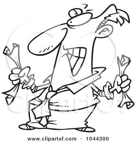 Royalty-Free (RF) Clip Art Illustration of a Cartoon Black And White Outline Design Of A Fed Up Businessman Crumpling Paper by toonaday