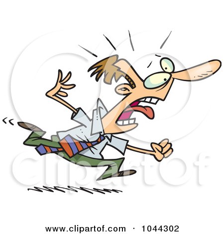 Royalty-Free (RF) Clip Art Illustration of a Cartoon Businessman Running Fearfully by toonaday