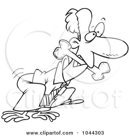Royalty-Free (RF) Clip Art Illustration of a Cartoon Black And White Outline Design Of A Businessman Fetching A Bone by toonaday