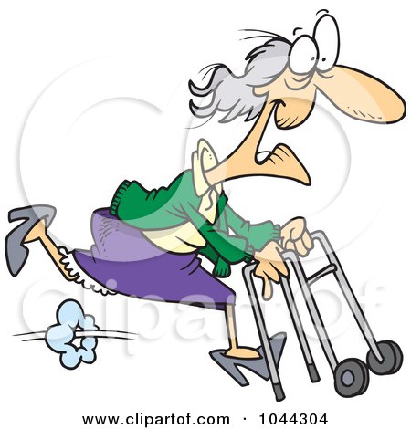 Royalty-Free (RF) Clip Art Illustration of a Cartoon Feisty Granny Running With A Walker by toonaday