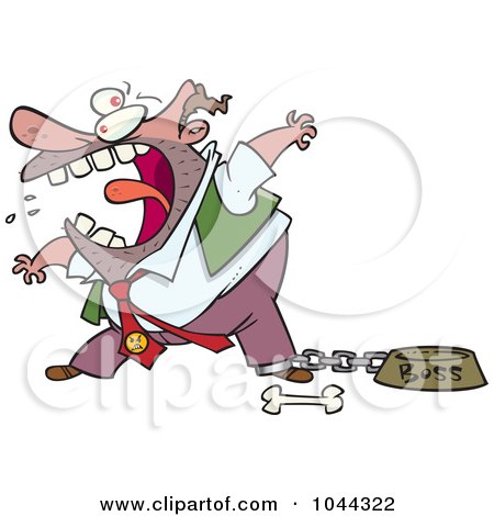Royalty-Free (RF) Clip Art Illustration of a Cartoon Fierce Boss Tied Up By A Dog Bowl by toonaday