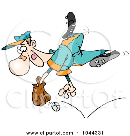 Royalty-Free (RF) Clip Art Illustration of a Cartoon Player Diving For A Baseball by toonaday