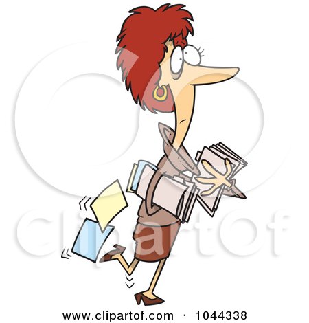 Royalty-Free (RF) Clip Art Illustration of a Cartoon Businesswoman Carrying And Dropping Files by toonaday