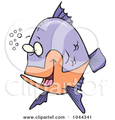 Royalty-Free (RF) Clip Art Illustration of a Cartoon Happy Fish With Bubbles by toonaday