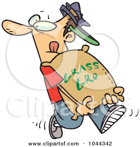 Royalty-Free (RF) Clip Art Illustration of a Cartoon Landscaper Carrying A Bag Of Fertilizer by toonaday