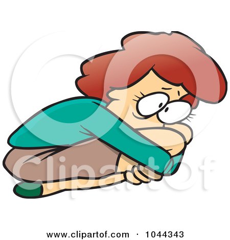 Royalty-Free (RF) Clip Art Illustration of a Cartoon Scared Woman Curled Up In A Fetal Position by toonaday
