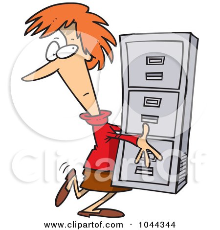 Royalty-Free (RF) Clip Art Illustration of a Cartoon Businesswoman Carrying A Filing Cabinet by toonaday