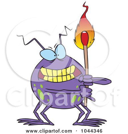 Royalty-Free (RF) Clip Art Illustration of a Cartoon Fire Bug Holding A Match by toonaday